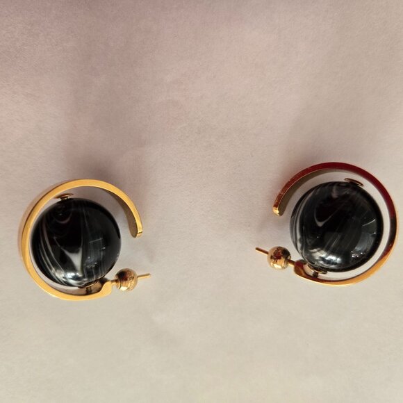 Burberry Midnight Marble Light Gold Tone Hoop Earrings - Picture 1 of 2